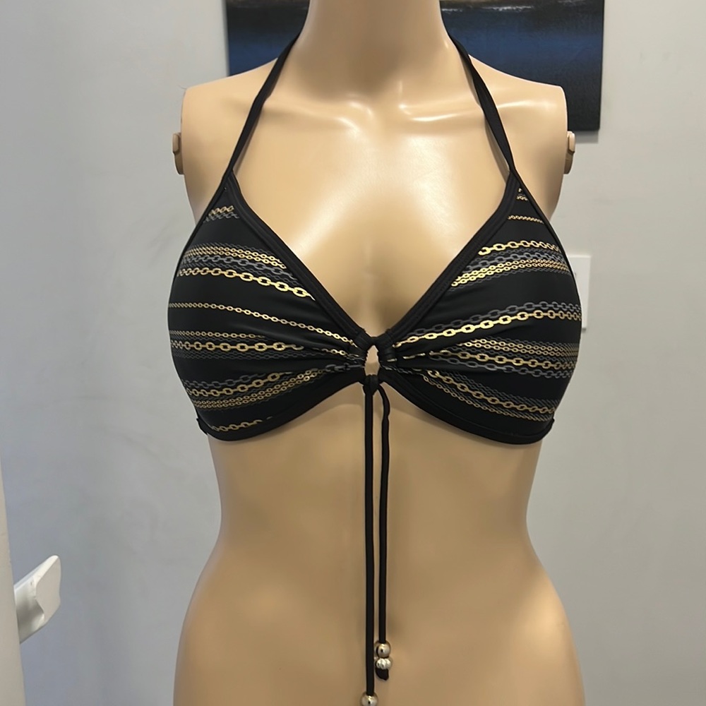 Bikini Top - Black With Gold and purple Color Stripes. Large/ medium fit